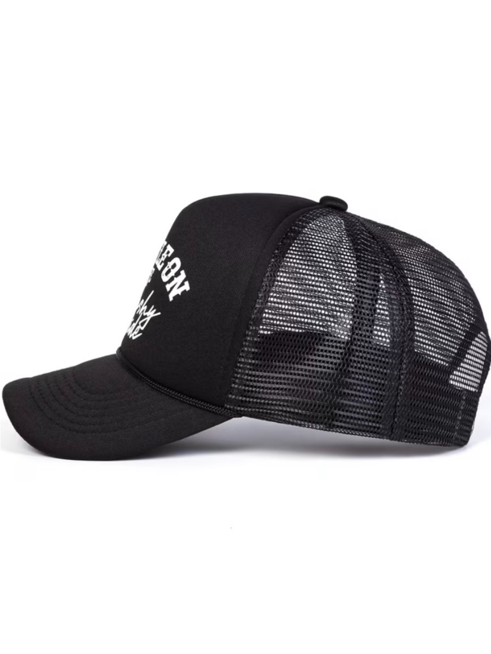 Black “A Little On The Trashy Side" Trucker Hat, White Script Adjustable NWT - Picture 2 of 3